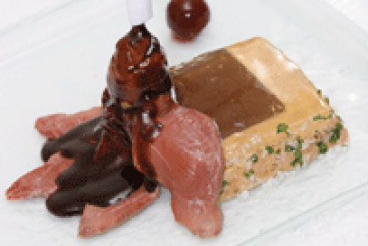 Парфе из гусиной печени, голубь Etouffe с желе из сотерна и шоколадом